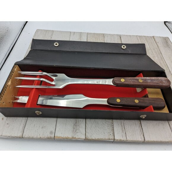 Vintage Warco Schwans Set of 2 Carving Knife Meat Fork Stainless Steel in Box - Picture 6 of 9